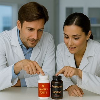 Doctors pointing at BrainKind bottles